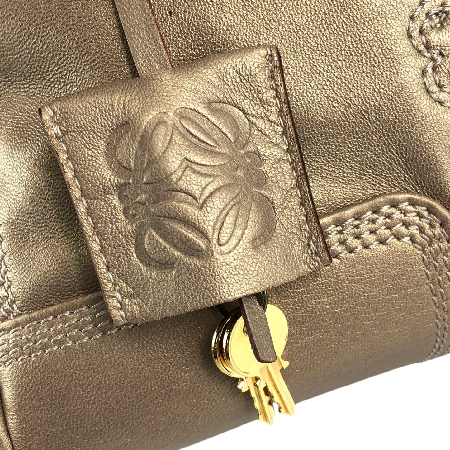 LOEWE Amazona Anagram Small Boston bag Handbag Gold Vintage unh432