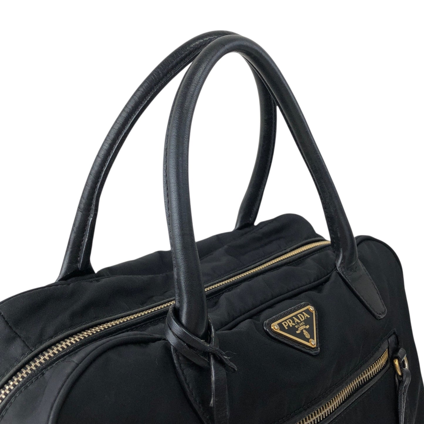 PRADA Tessuto Triangle Logo Padlock Two-way Small Boston bag Shoulder bag Black Vintage ha37gm
