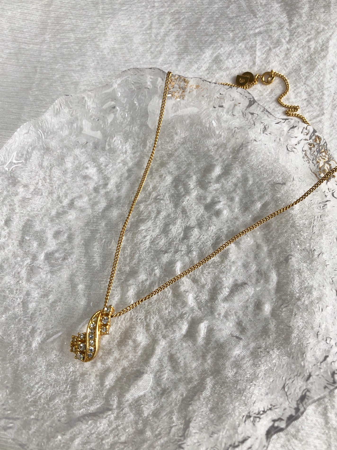 Christian Dior Rhinestone Necklace Gold Vintage dbjtpu