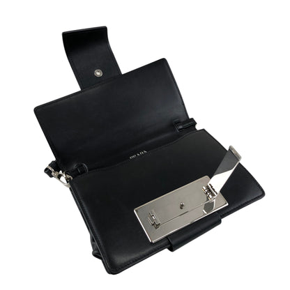 PRADA Logo Ribbon Motif Shoulder bag Black Vintage e3gymr