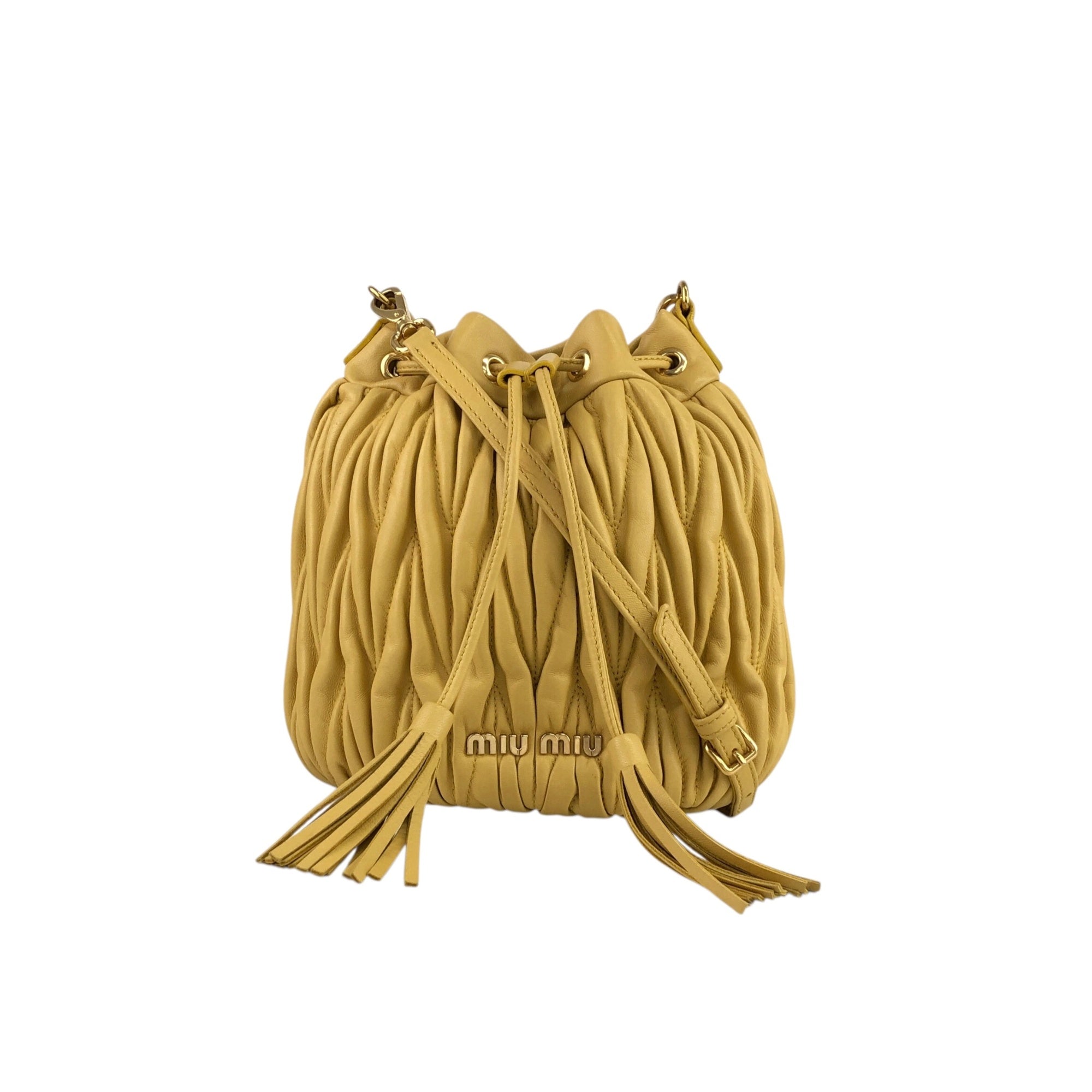 ファッションなデザイン Drawstring miumiu Shoulder fkzgc3 Vintage Yellow bag バッグ