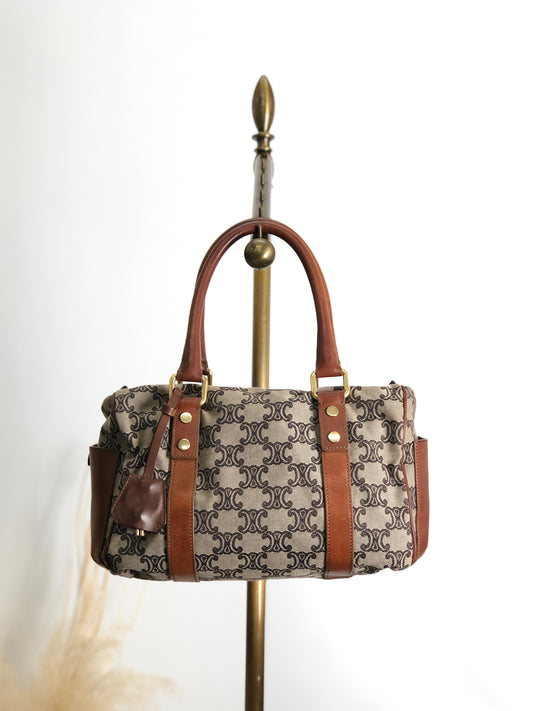 CELINE Blason Small Boston bag Handbag Beige Vintage ypu3vy