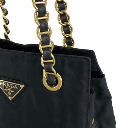 PRADA Triangle Logo Chain Shoulder bag Black Vintage z3k6p8