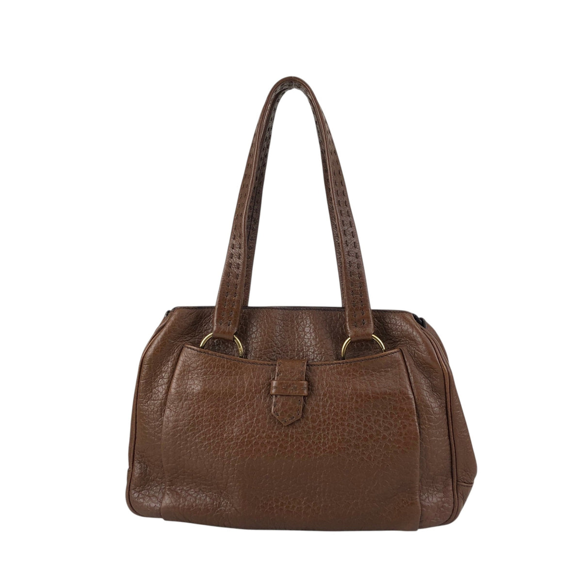 PRADA Triangle Logo Front Buckle Handbag Boston bag Brown Vintage v46bhc