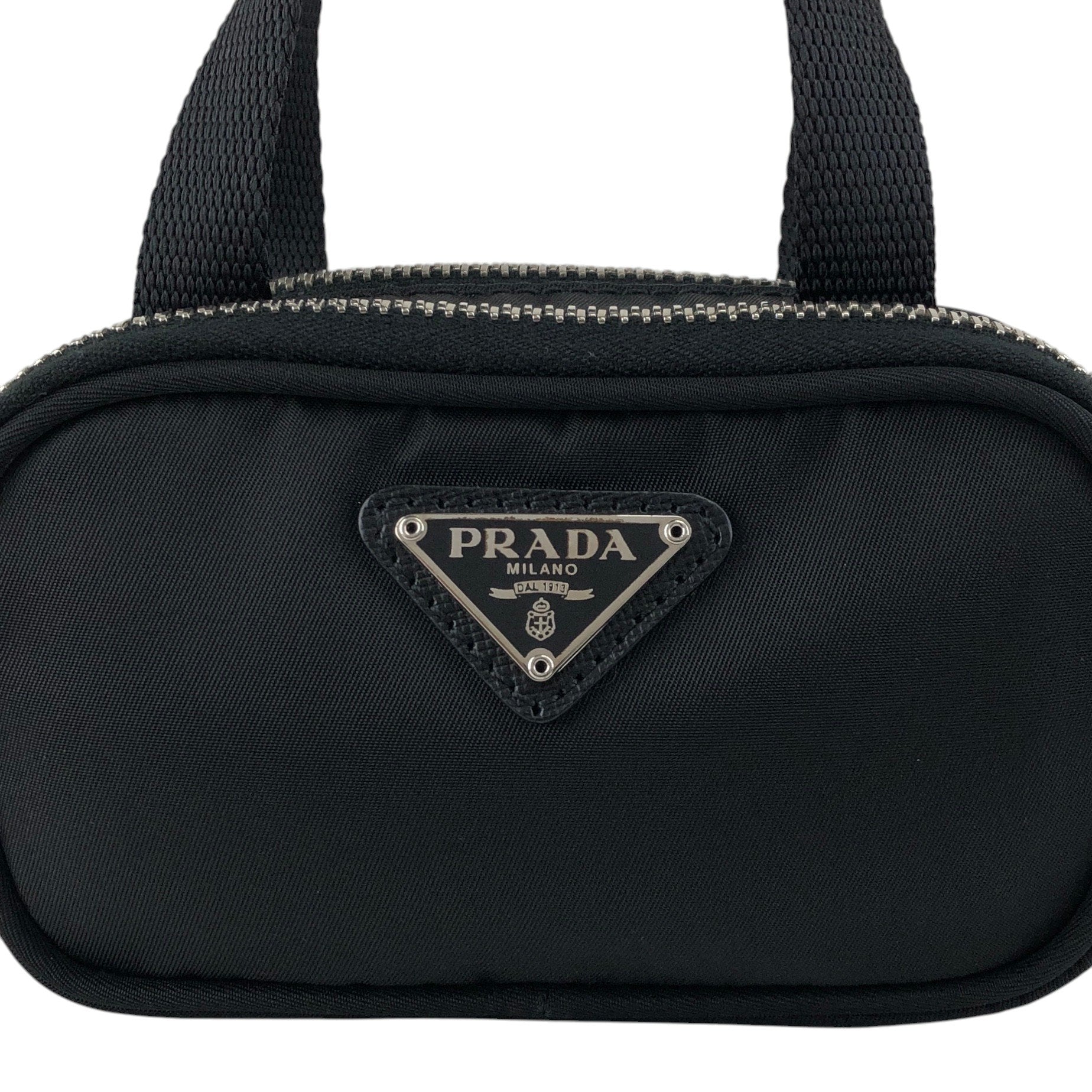 PRADA Tessuto Triangle Logo Small Handbag Pouch Black 1N1346