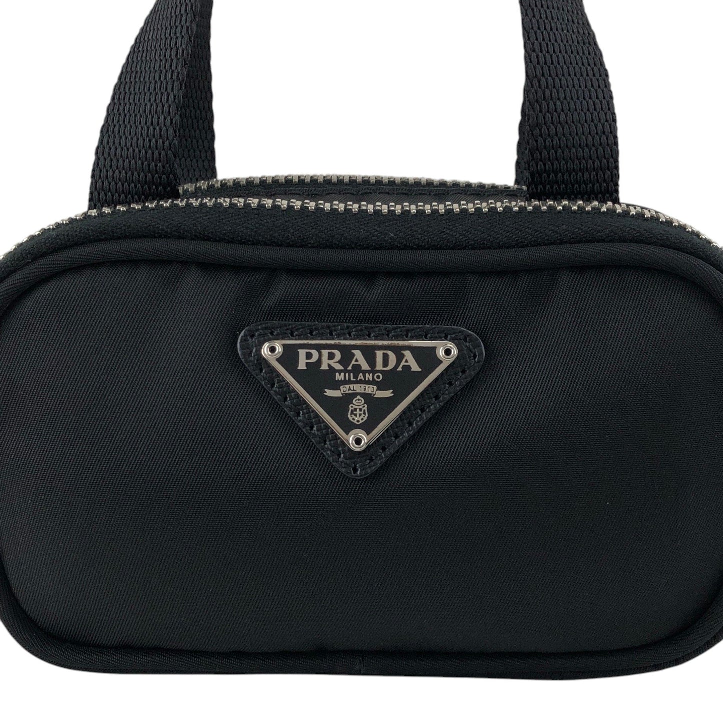 PRADA Tessuto Triangle Logo Small Handbag Pouch Black 1N1346 Vintage ntidxe