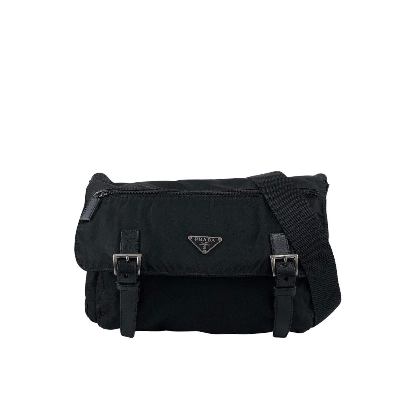 PRADA Tessuto Triangle Logo Shoulder bag Black Vintage xkated