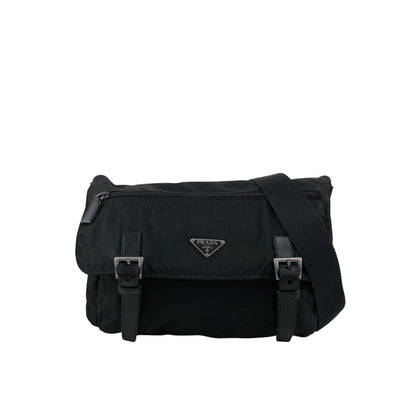 PRADA Tessuto Triangle Logo Shoulder bag Black Vintage xkated