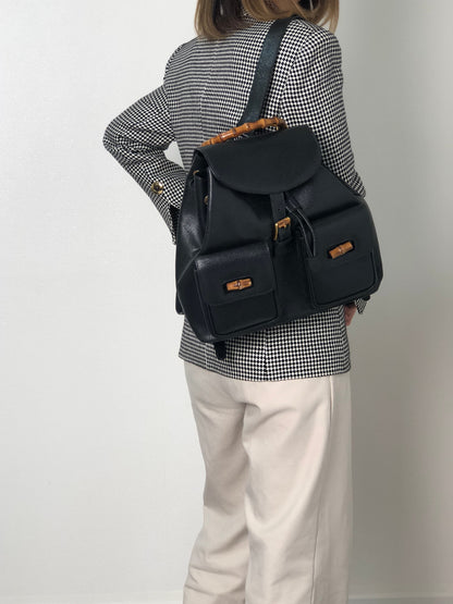 GUCCI Bamboo Front Buckle Backpack Black Vintage i34ihz