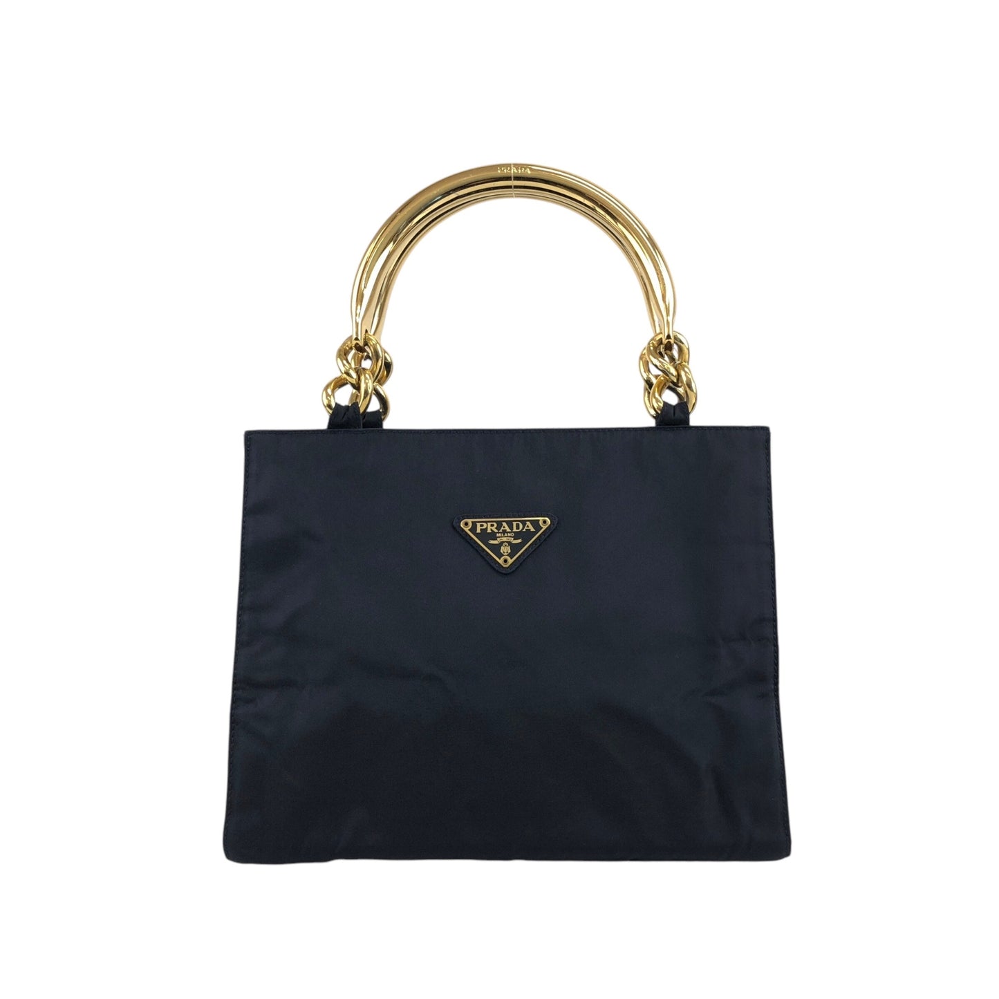 PRADA Triangle Logo Metal Handle Handbag Navy Vintage 5c4zz4