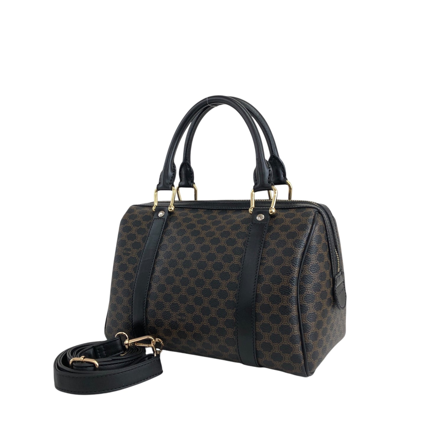 CELINE Macadam Two-way Handbag Shoulder bag Black Vintage ufhk7t