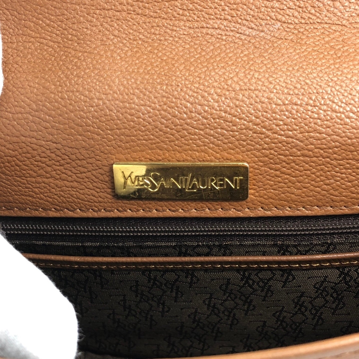 Yves Saint Laurent YSL Logo Shoulder bag Brown Vintage ews436