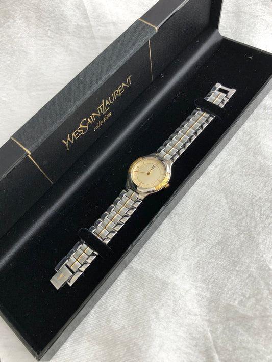 Yves Saint Laurent YSL Logo Quartz Watch Silver 4620-E66661Y Vintage pw6bed