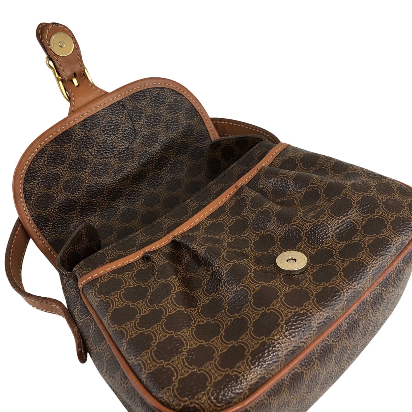 CELINE Macadam Blason Front Buckle Shoulder bag Brown Vintage nunsei