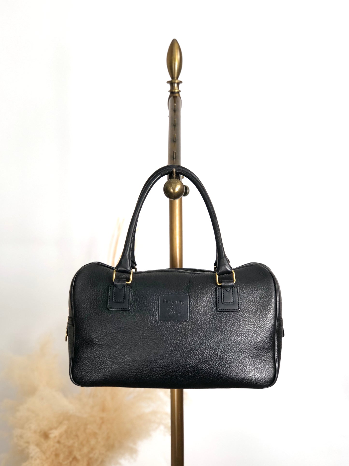 BURBERRY Logo Embossed Handbag Boston bag Black Vintage 2cz4a2