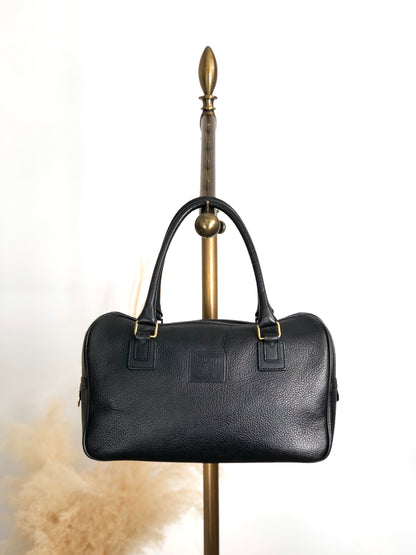 BURBERRY Logo Embossed Handbag Boston bag Black Vintage 2cz4a2