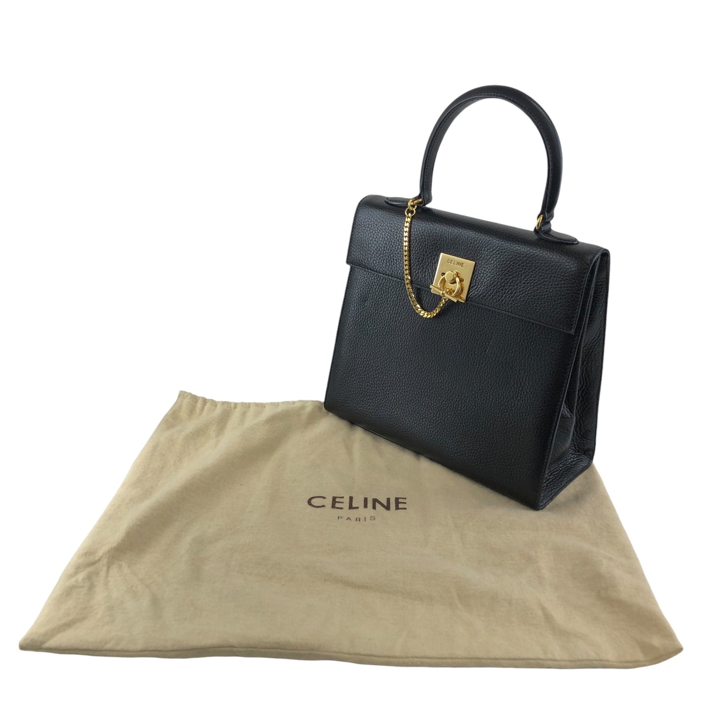 CELINE Gancini Handbag Black Vintage b8e6px