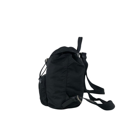PRADA Tessuto Triangle Logo Front Buckle Backpack Black Vintage vwh35w