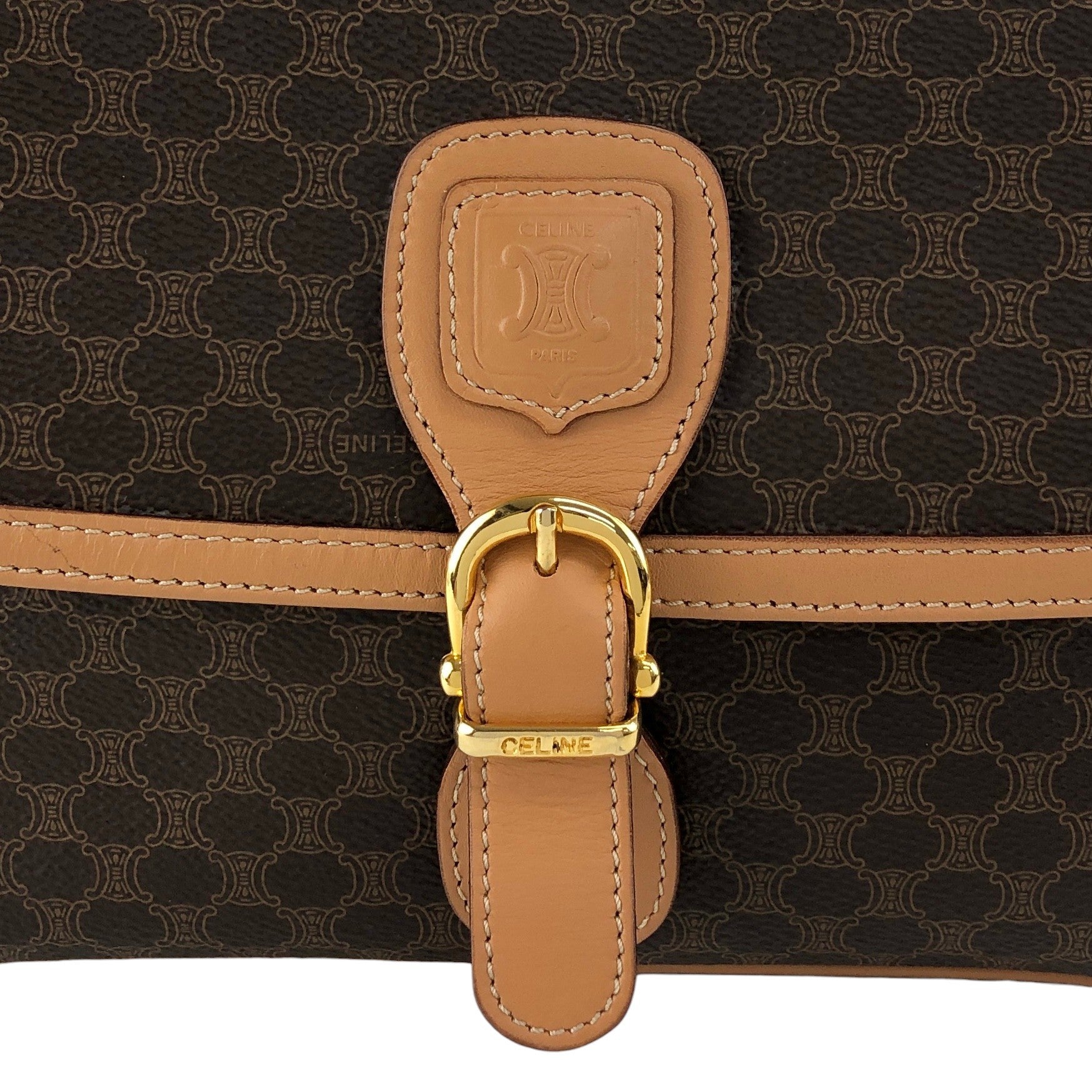 CELINE Macadam Blason Front Buckle Shoulder bag Brown Vintage