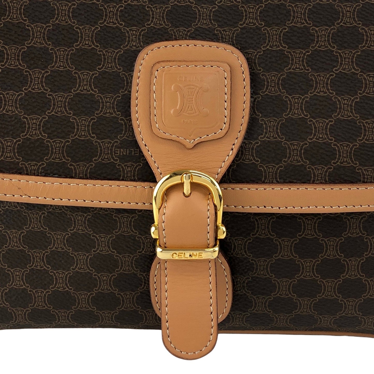 CELINE Macadam Blason Front Buckle Shoulder bag Brown Vintage zfp76j