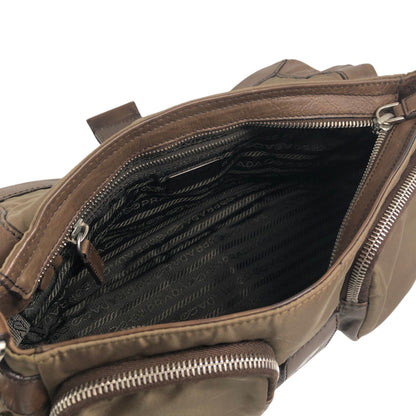 PRADA Tessuto Triangle Logo Belt Motif Shoulder bag Brown Vintage s7iz35