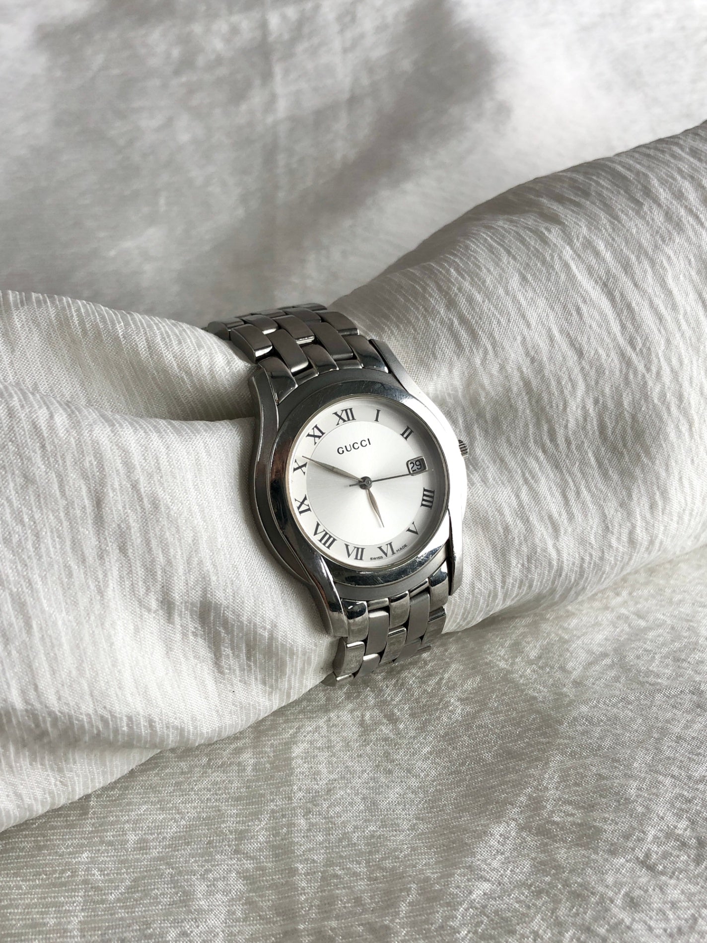 GUCCI Logo Quartz Watch Silver 5500M Vintage d4tcce