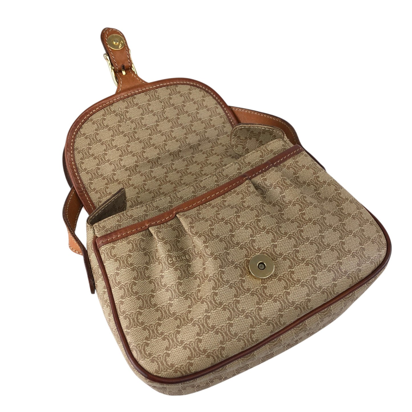 CELINE Macadam Front Buckle  Shoulder bag Beige Vintage hx87nm
