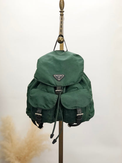 PRADA Triangle Logo Double Pocket  Backpack Green Vintage j7fkn5