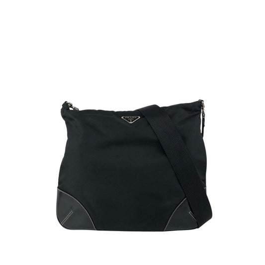 PRADA Tessuto Triangle Logo Shoulder bag Black Vintage ribjbv