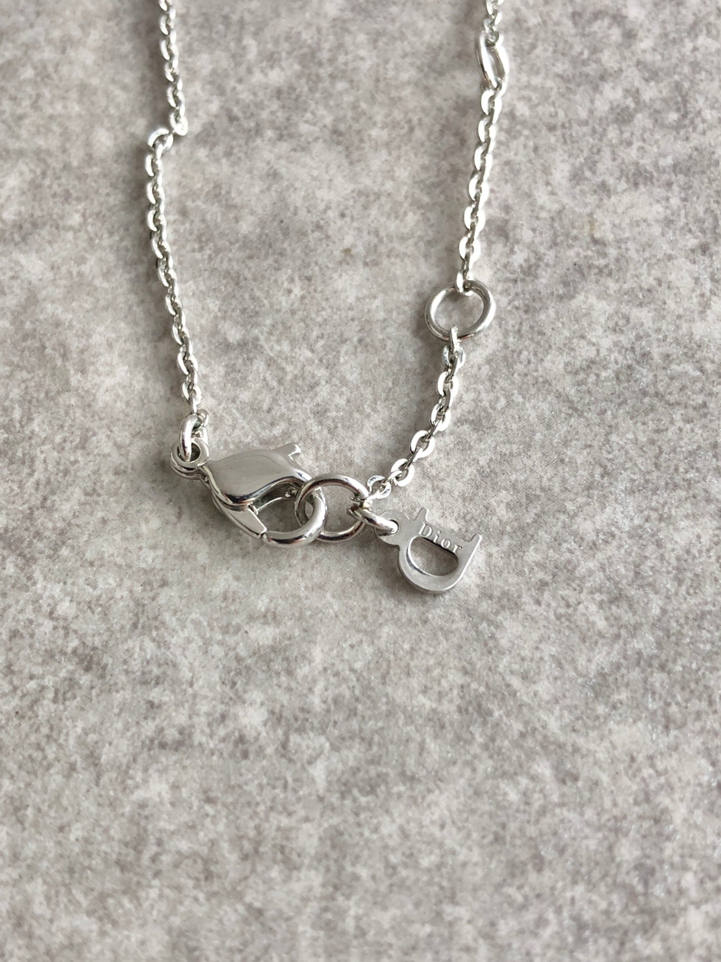 Christian Dior Logo Motif Necklace Silver Vintage 385zty