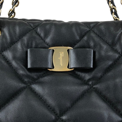 Salvatore Ferragamo Vala Ribbon Chain Shoulder bag Black Vintage ujjjt4