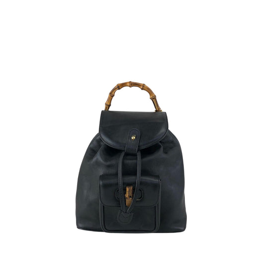 GUCCI Bamboo Front Pocket Backpack Black Vintage f7grwk