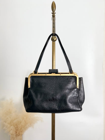 PRADA Triangle Logo Metal Clasp Handbag Black Vintage caemtz
