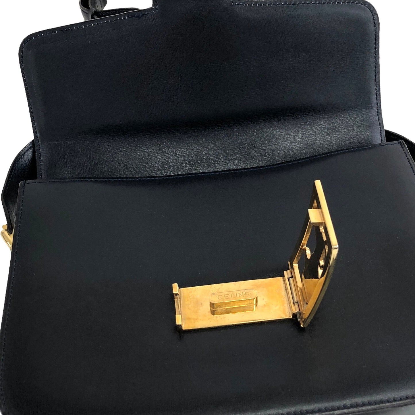 CELINE Horse Carriage Shoulder bag Navy Vintage 8fttsw