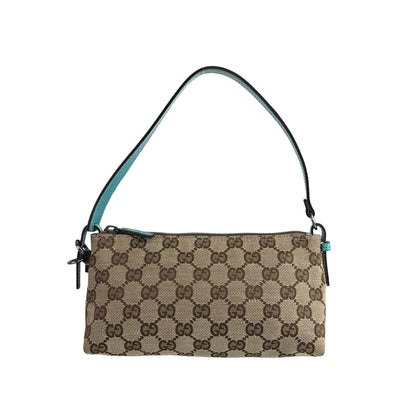 GUCCI GG Canvas  Canvas Leather Handbag Pouch Beige Vintage 5d3bct