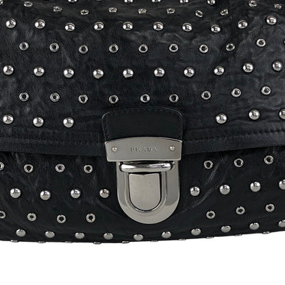 PRADA Studs Pushlock Shoulder bag Black Vintage mh4vuk