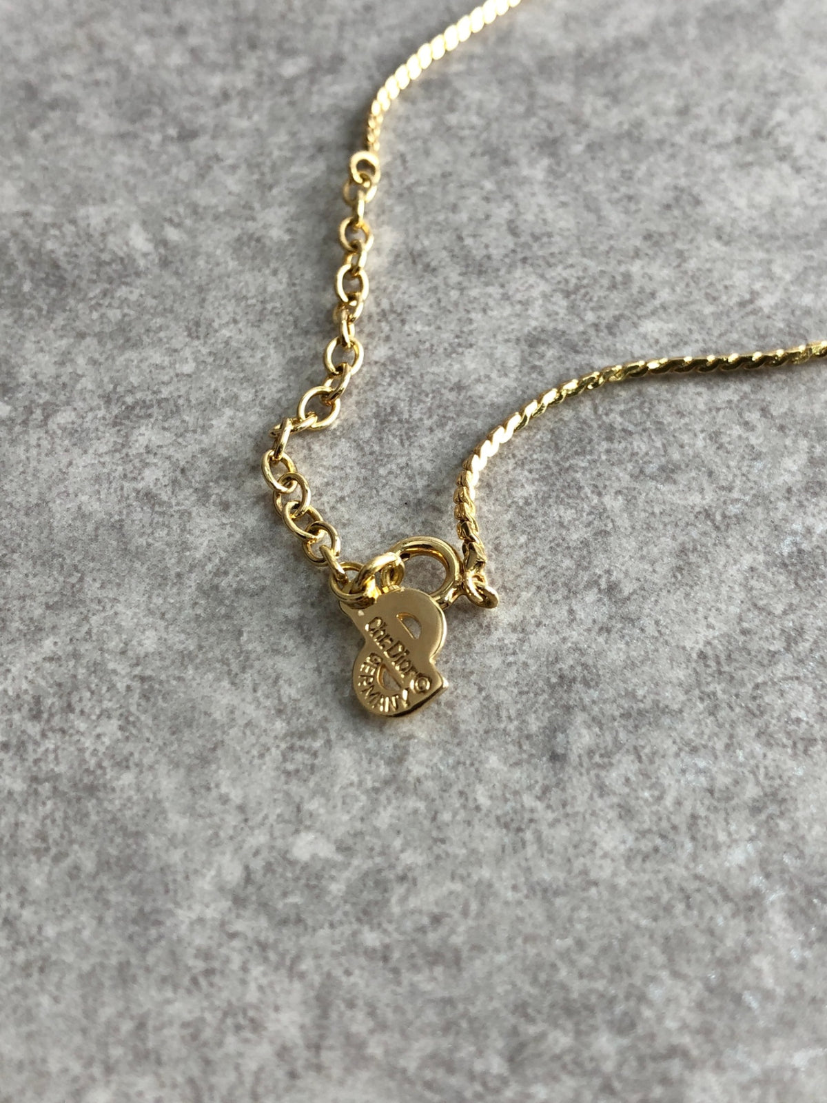 Christian Dior CD Logo Rhinestone Necklace Gold Vintage ku6w87