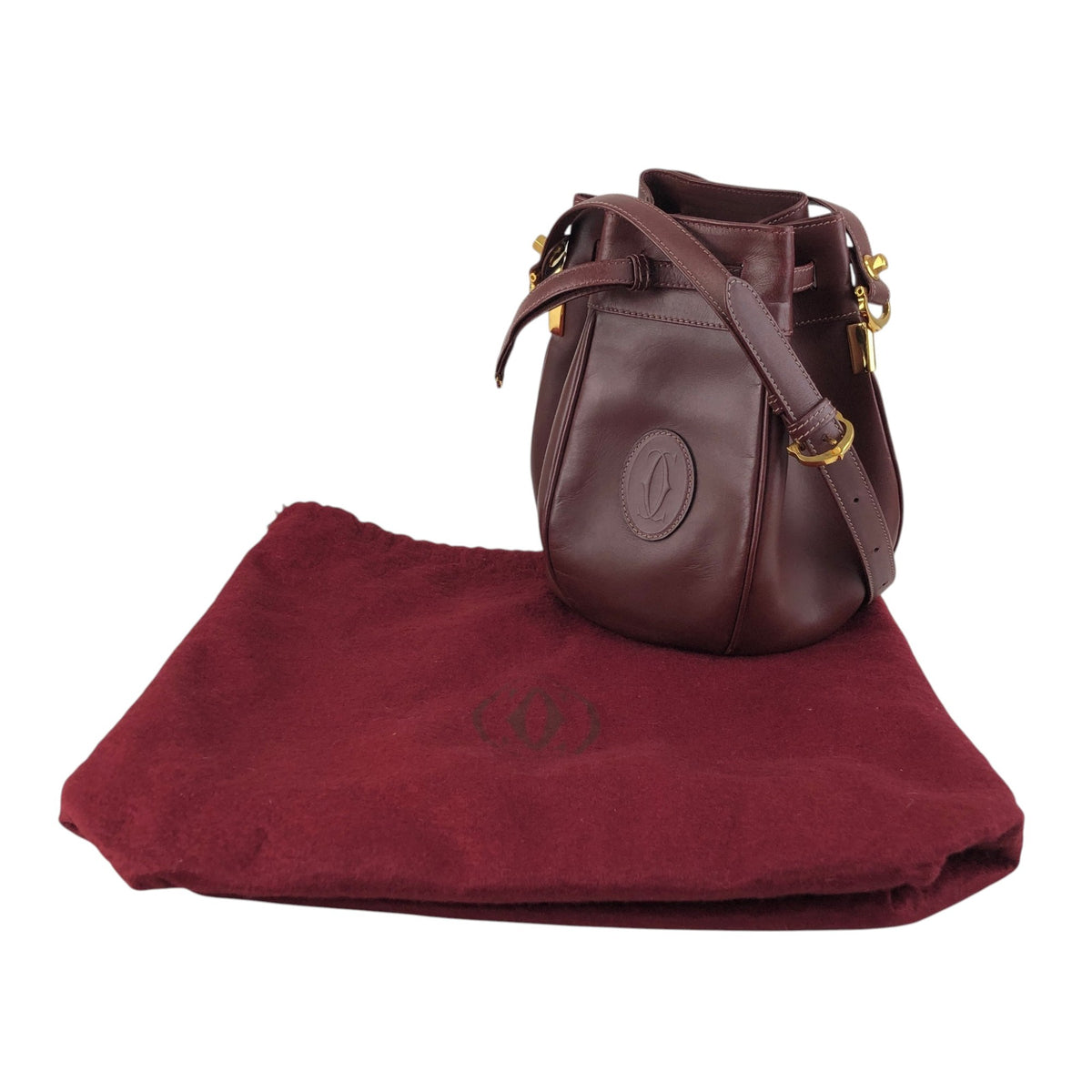 Cartier Logo Embossed Drawstring Shoulder bag Bordeaux Vintage r3iyaj
