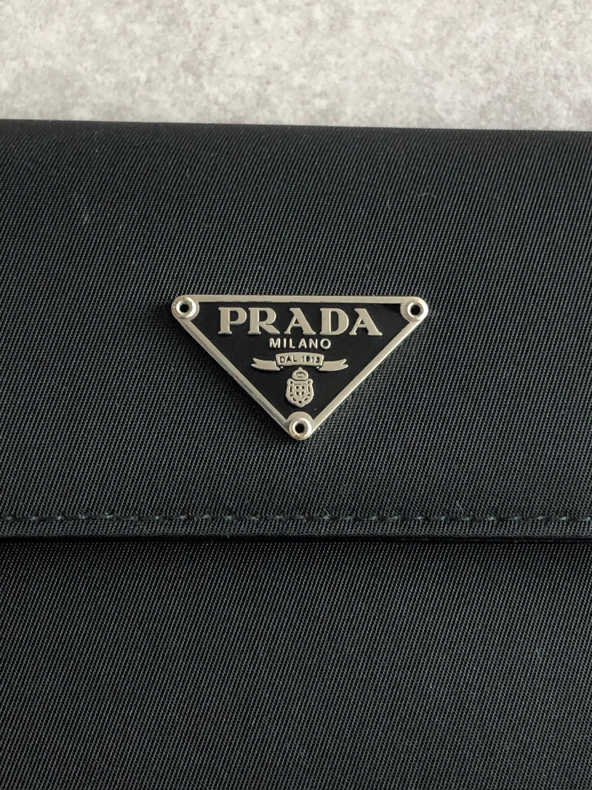 PRADA Triangle Logo Trifold Wallet Black Vintage vdir46