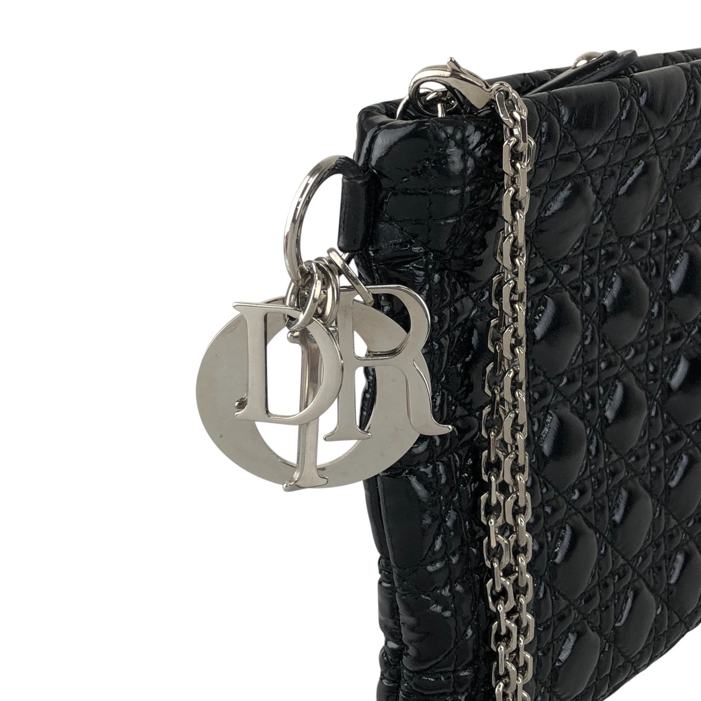 Christian Dior Cannage Logo Charm Handbag Black Vintage gk2smc