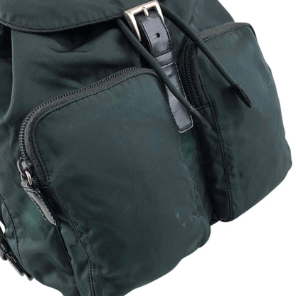 PRADA Tessuto Triangle Logo Double Pocket Backpack Green Vintage 43hn3u