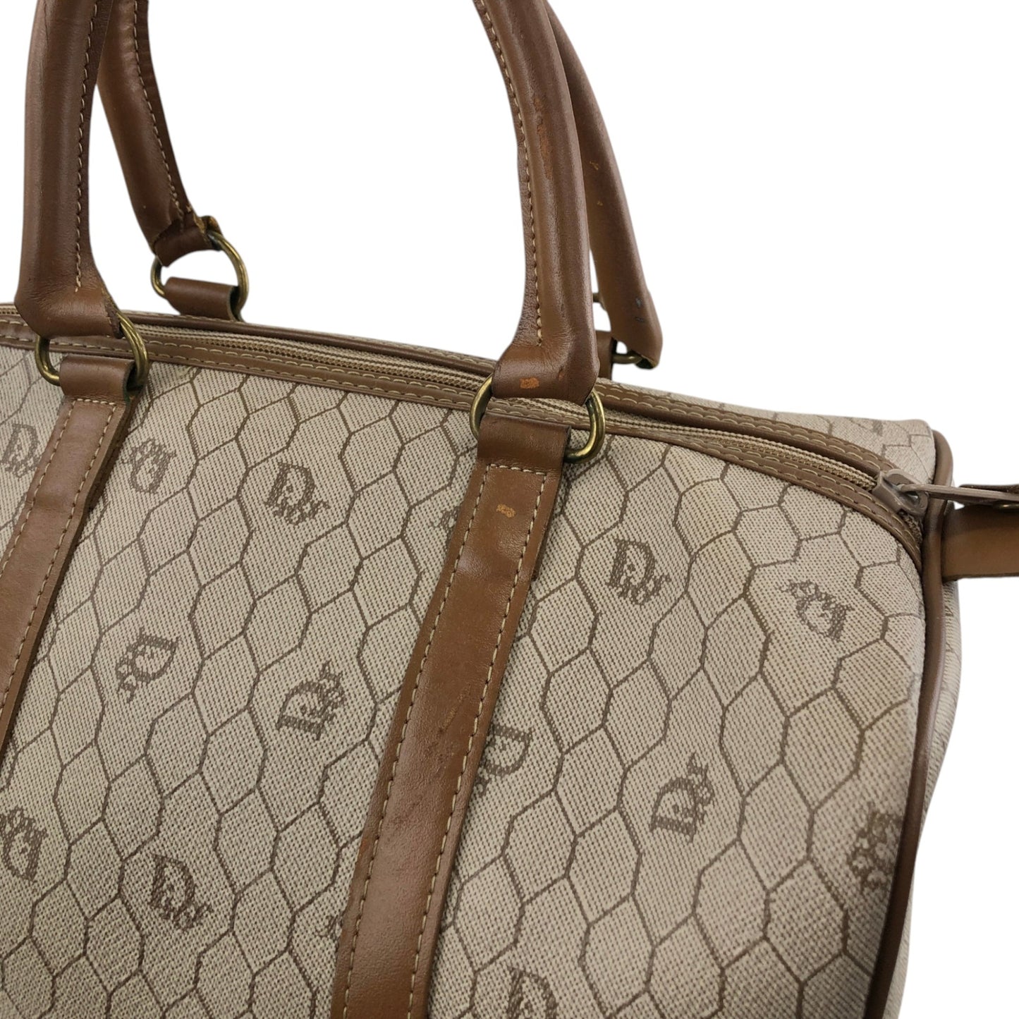 Christian Dior Honeycomb Pattern Handbag Boston bag Beige Vintage y2sxs7