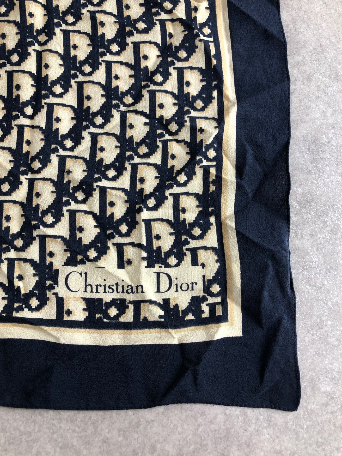 Christian Dior Trotter 真絲圍巾 海軍藍 復古 aerczg