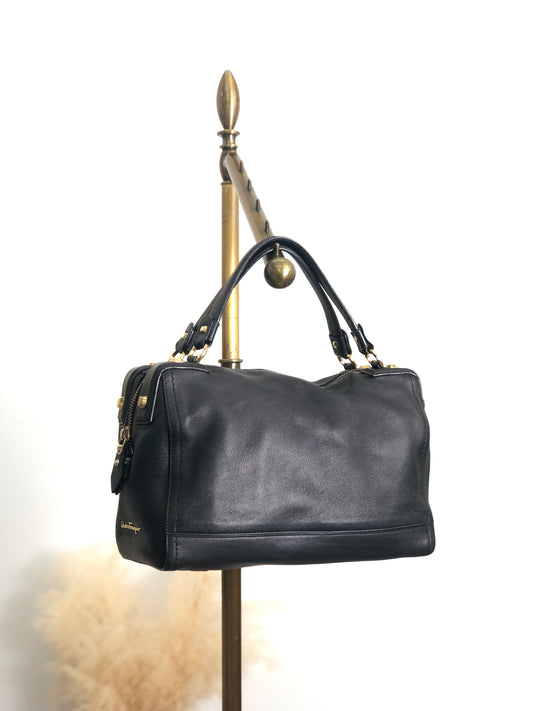 Salvatore Ferragamo Logo Handbag Boston bag Black Vintage xx88x6