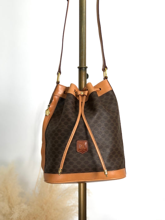 CELINE Macadam Blason Drawstring Shoulder bag Brown Vintage yp4ki3
