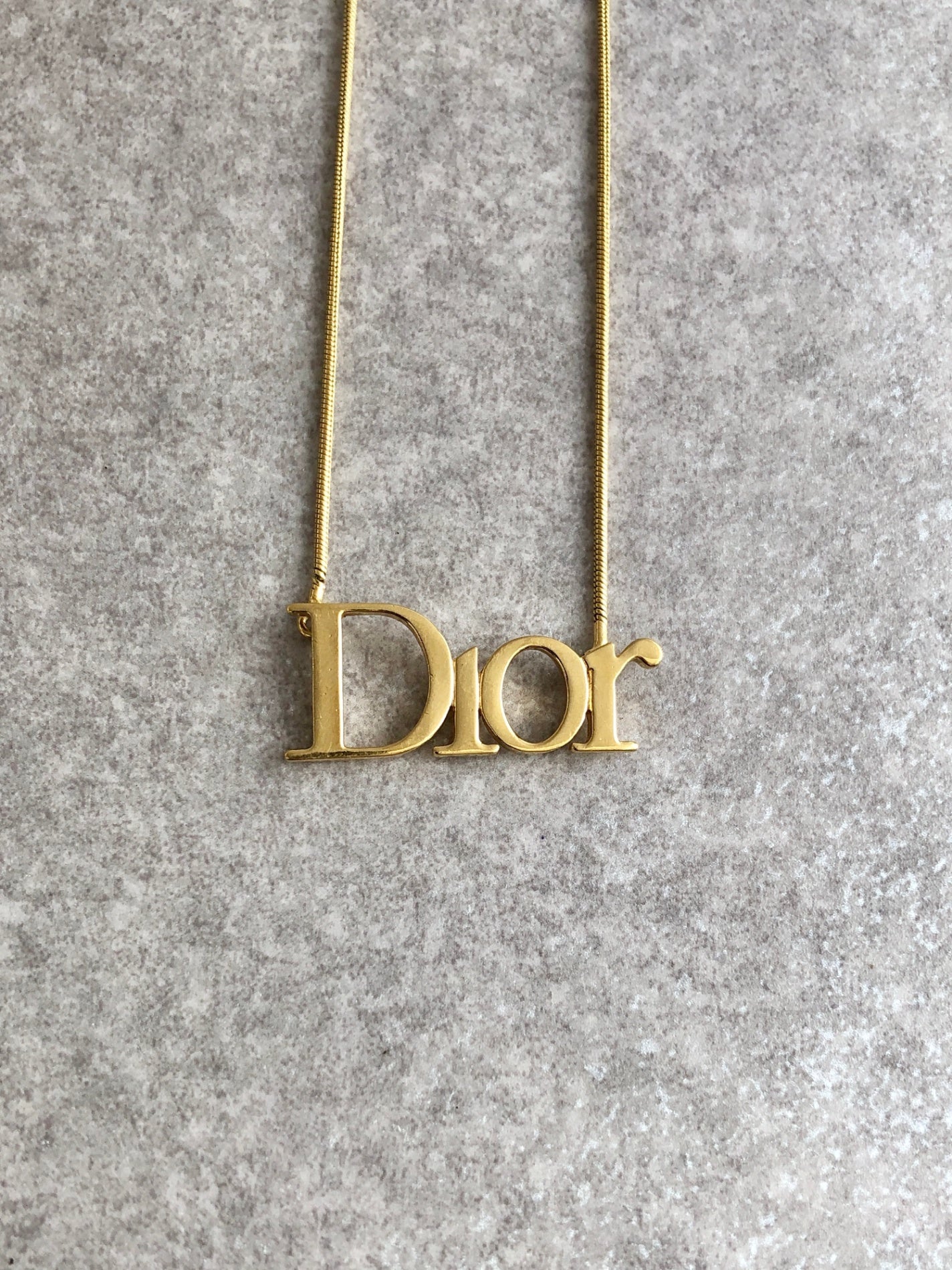 Christian Dior Logo Motif Necklace Gold Vintage hua3hy