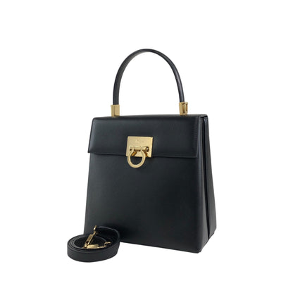 Salvatore Ferragamo Gancini Two-way Handbag Shoulder bag Black Vintage hdmvm4