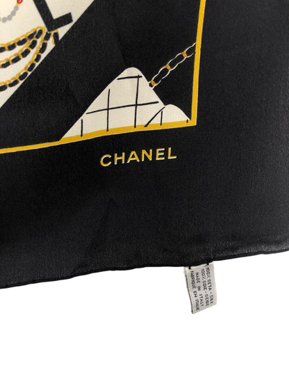 CHANEL Scarf Black×White Silk Vintage r3ea4i