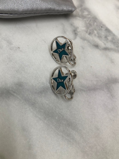 Christian Dior Logo Circle Star Earrings Silver Vintage fkd34r