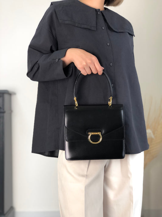 CELINE Horse Bit Double Flap  Handbag Black Vintage nrxerm